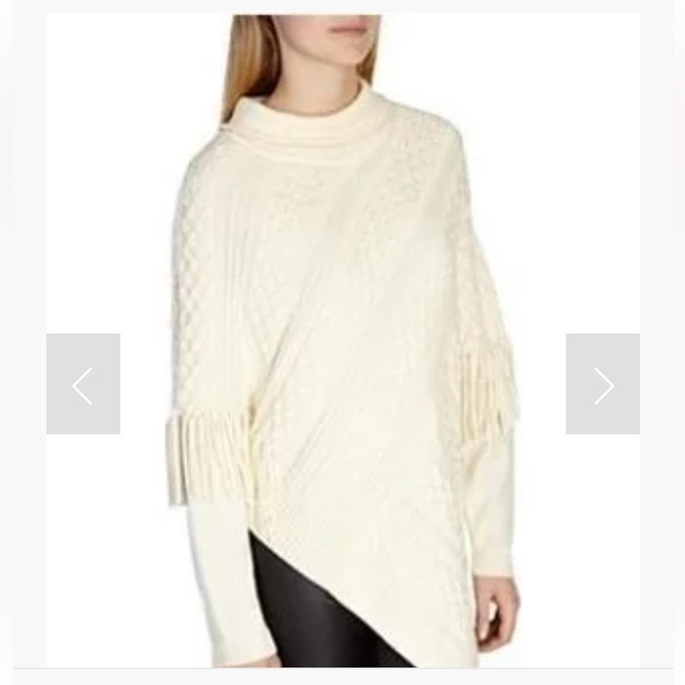 Karen Millen Fringed Knitted Poncho Ivory Cream